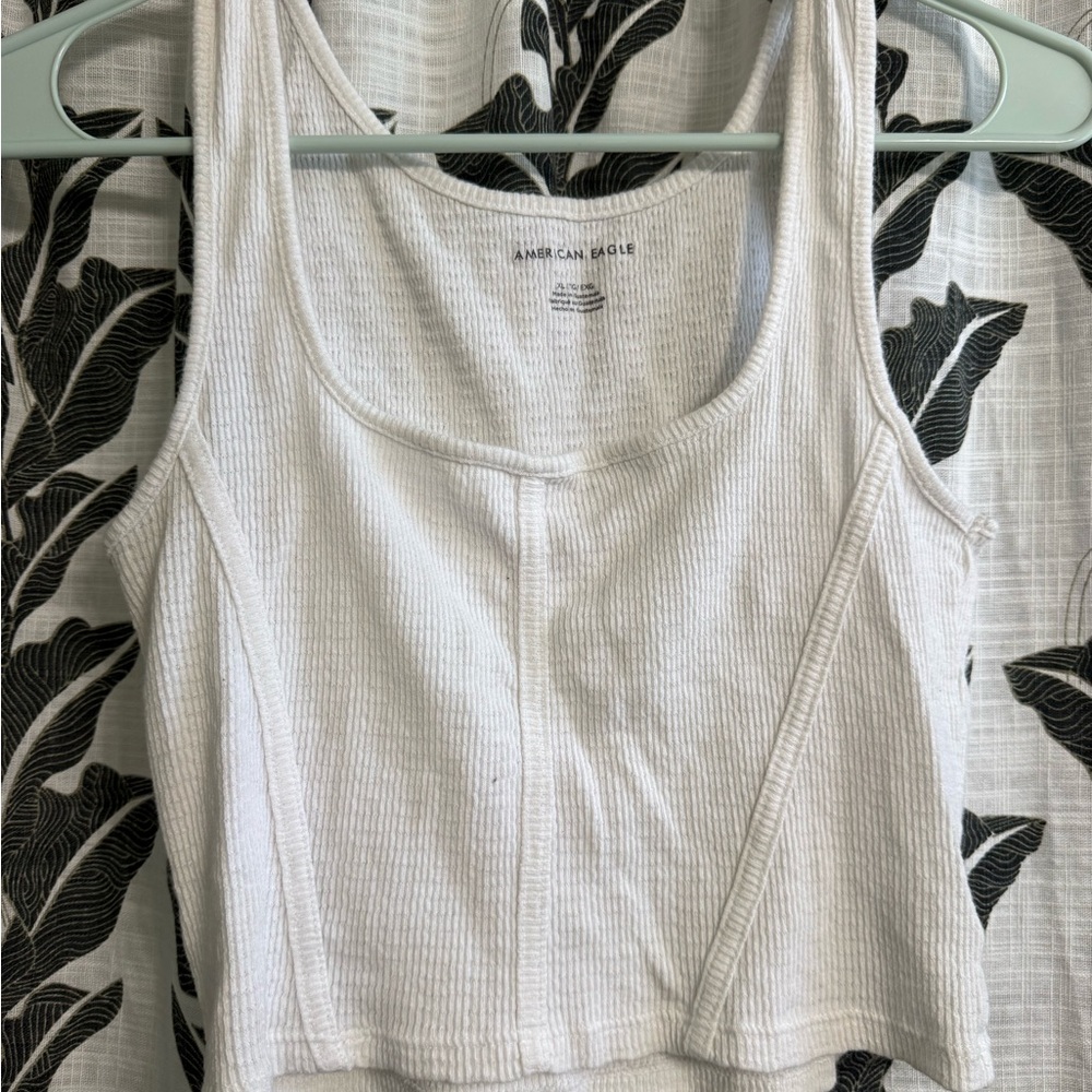 American Eagle Outfitters White Fitted Crop Tank Top